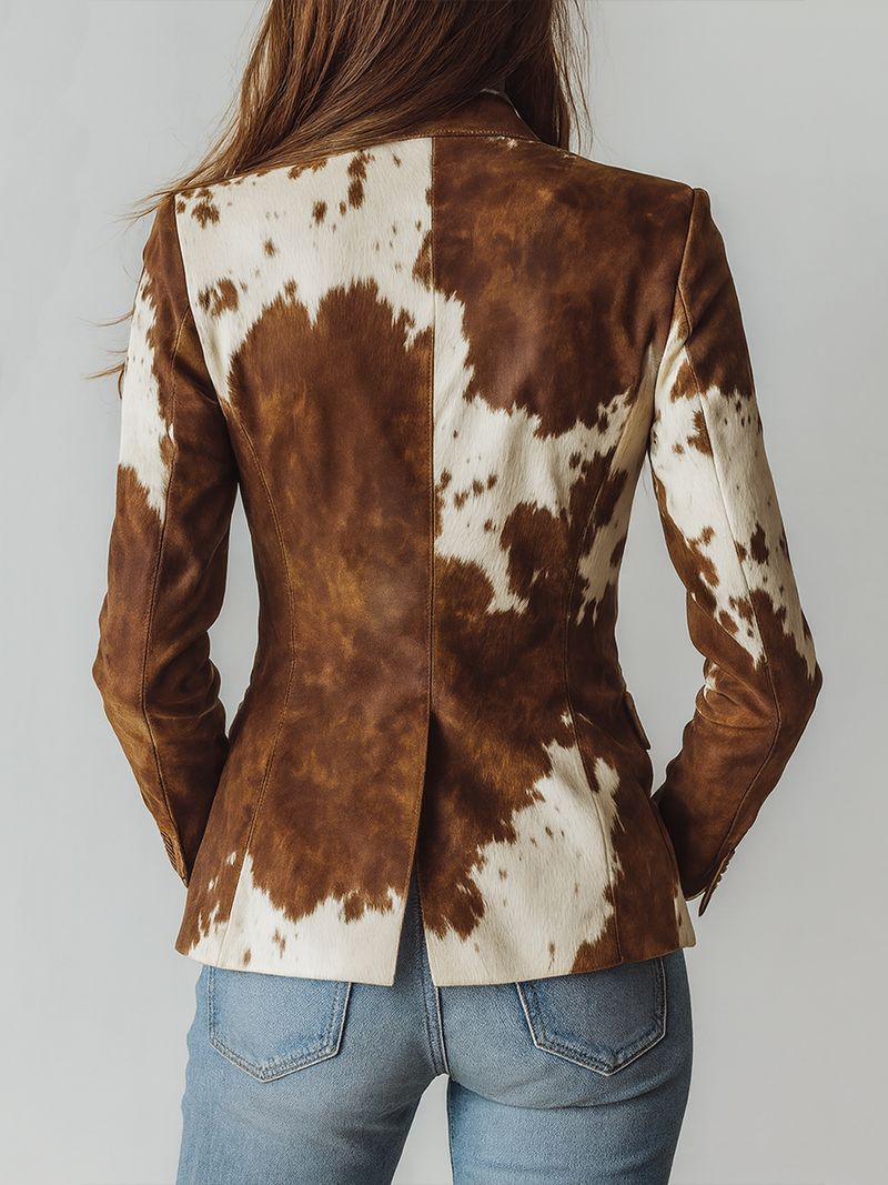Blazer de Mujer Vintage Ecológico con Estampado de Vaca | Blanca Vela