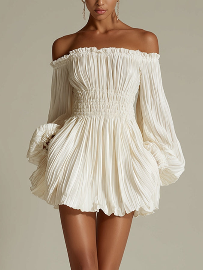 Candid | Minivestido blanco con hombros descubiertos y cintura fruncida | Blanca Vela