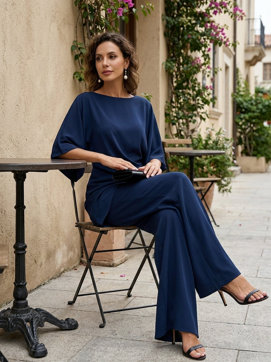 Moni | Conjunto con Blusa de Cintura Drapeada y Pantalones de Pierna Ancha | Blanca Vela