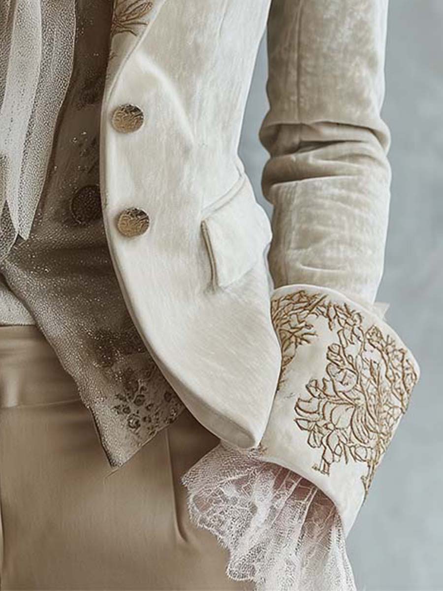 Blazer Sastre de Mujer Marfil Bordado | Blanca Vela