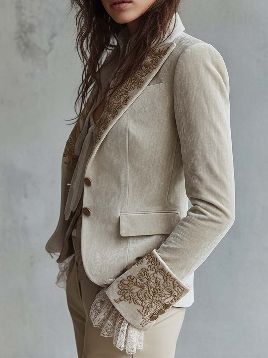 Blazer Sastre de Mujer Marfil Bordado | Blanca Vela