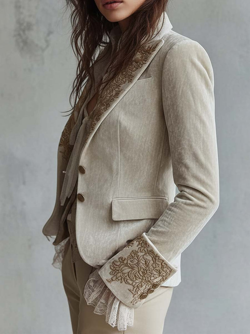 Blazer Sastre de Mujer Marfil Bordado | Blanca Vela