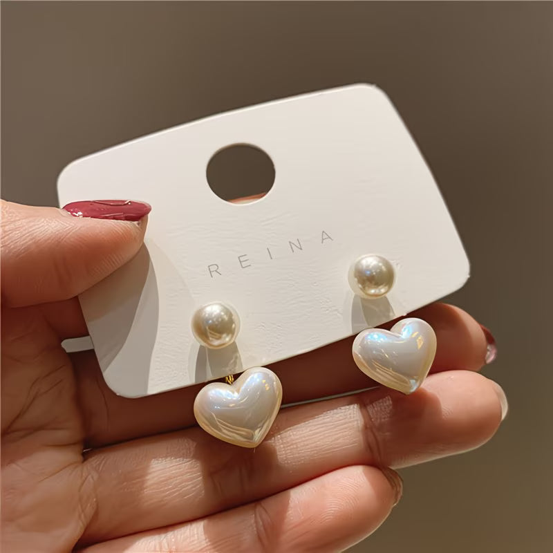 Pendientes de Corazón con Perla Doble | Blanca Vela