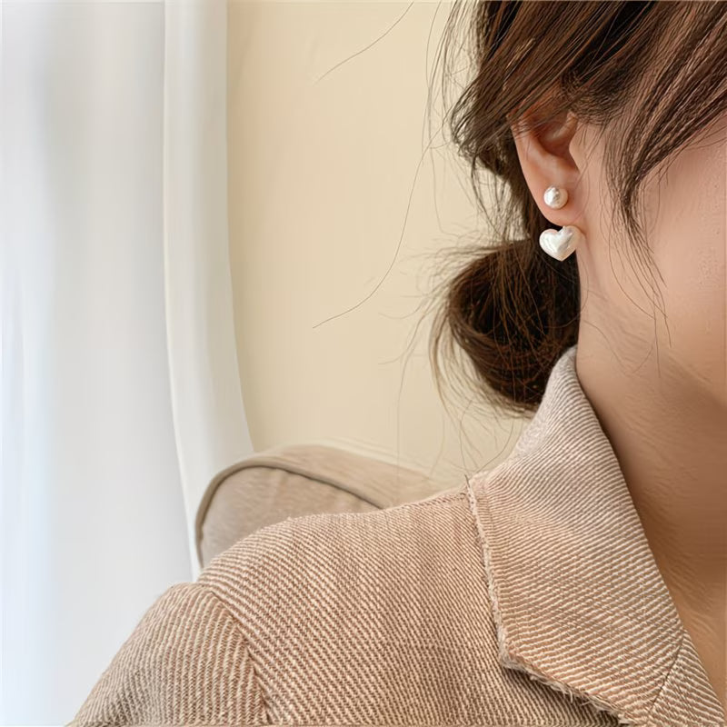 Pendientes de Corazón con Perla Doble | Blanca Vela