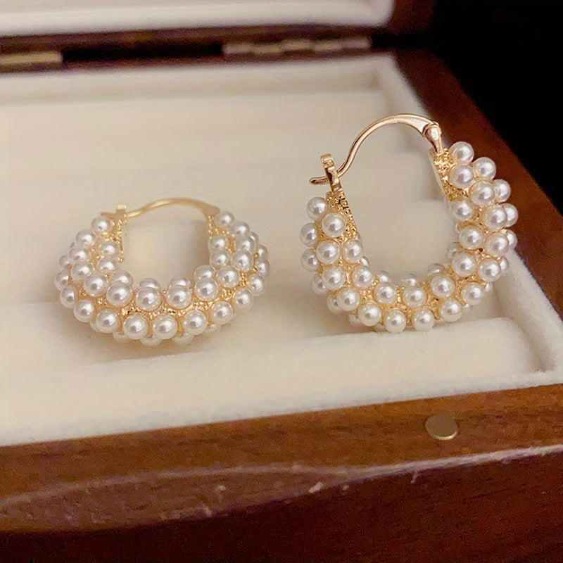 Pendientes de aro con perlas en capas | Blanca Vela
