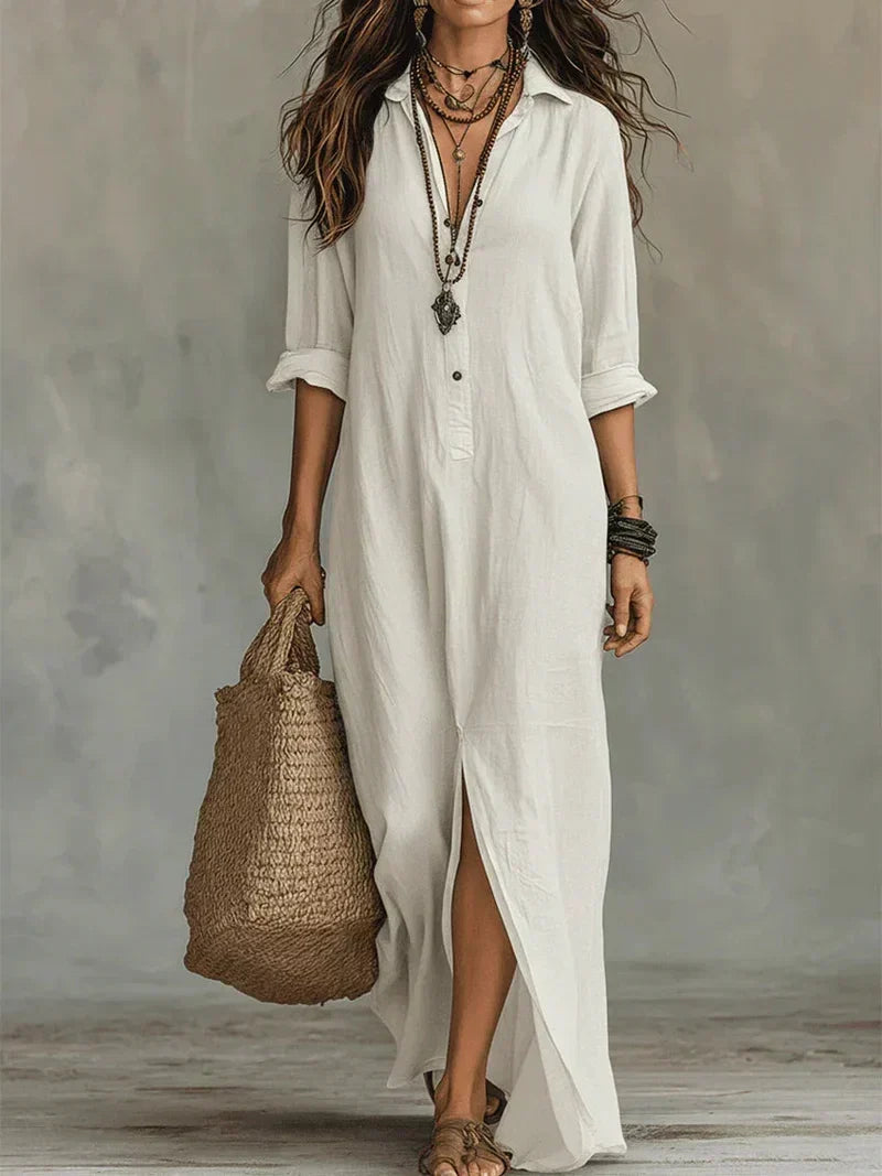 Celina | Vestido Maxi Amplio con Botones | Blanca Vela