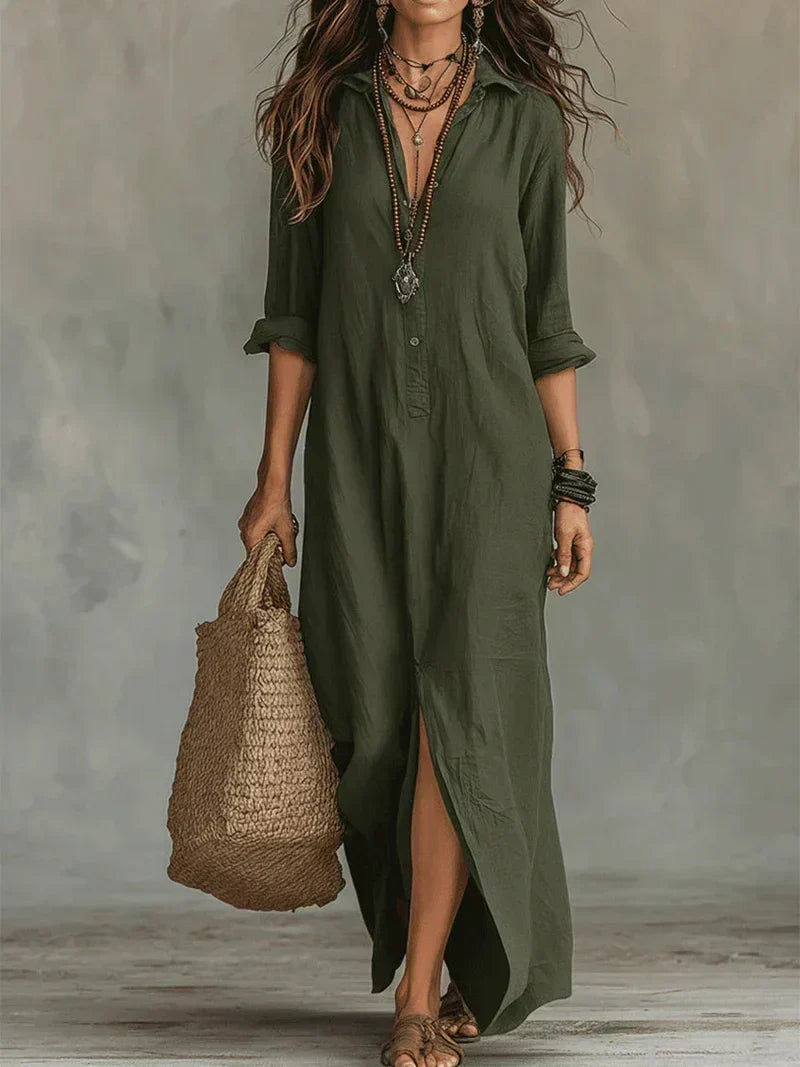 Celina | Vestido Maxi Amplio con Botones | Blanca Vela