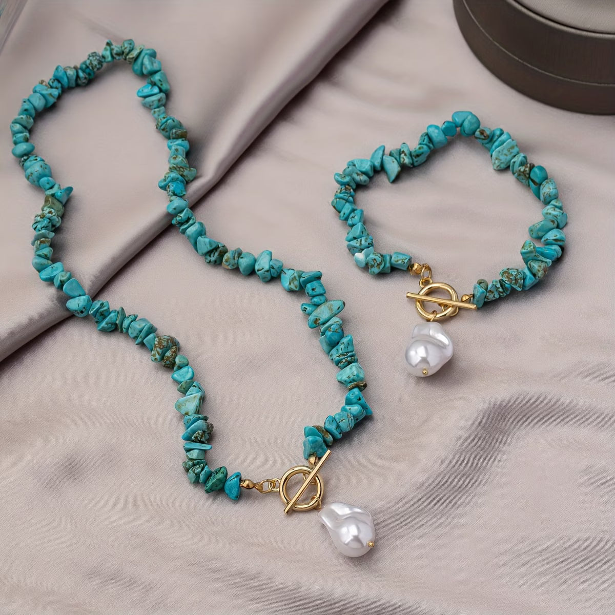 Set Collar y Pulsera Turquesa y Perla | Blanca Vela