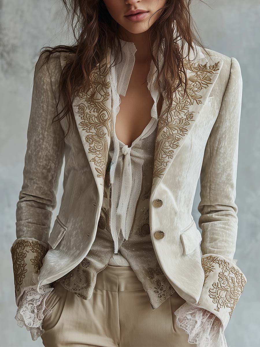 Blazer Sastre de Mujer Marfil Bordado | Blanca Vela