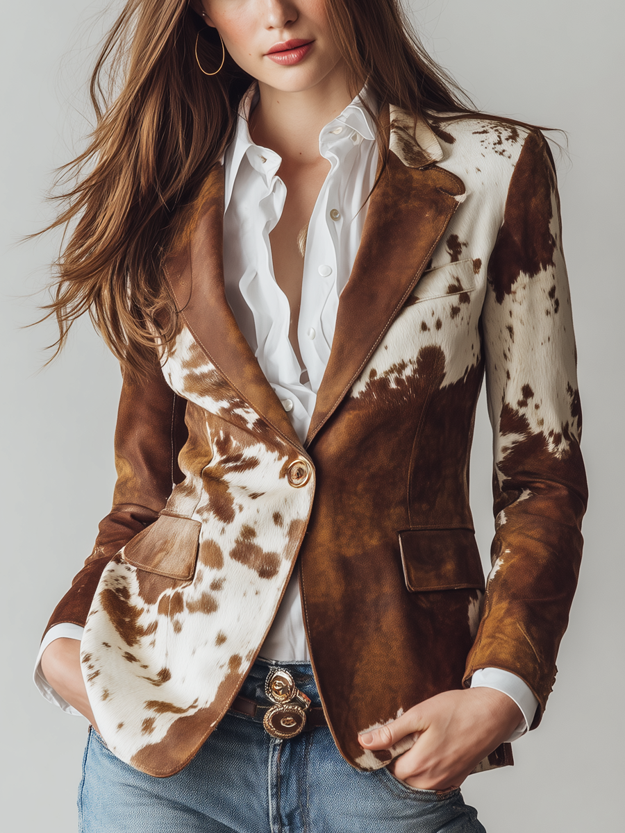 Blazer de Mujer Vintage Ecológico con Estampado de Vaca | Blanca Vela