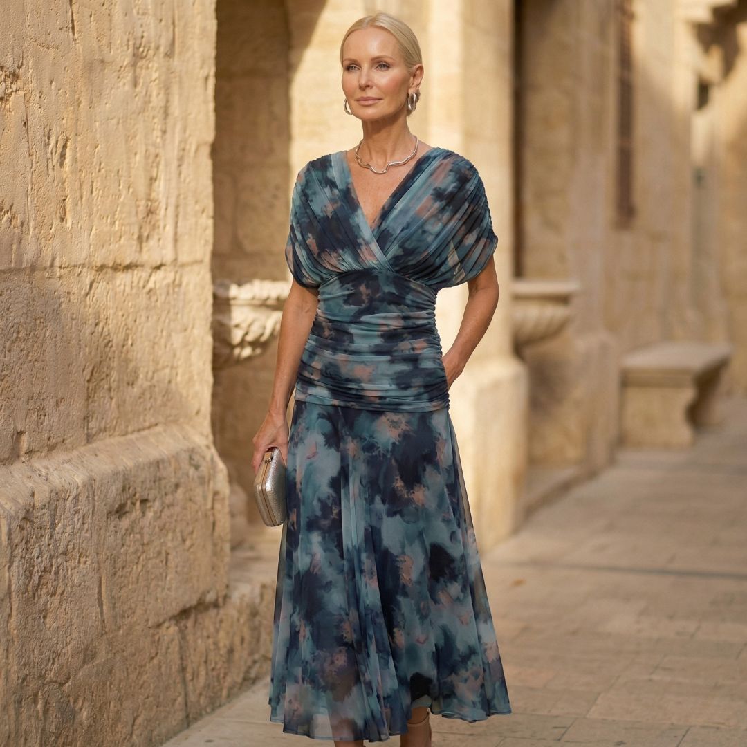 Aurelia™ – Vestido acuarela en tonos azules | Blanca Vela