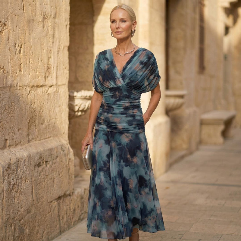 Aurelia™ – Vestido acuarela en tonos azules | Blanca Vela