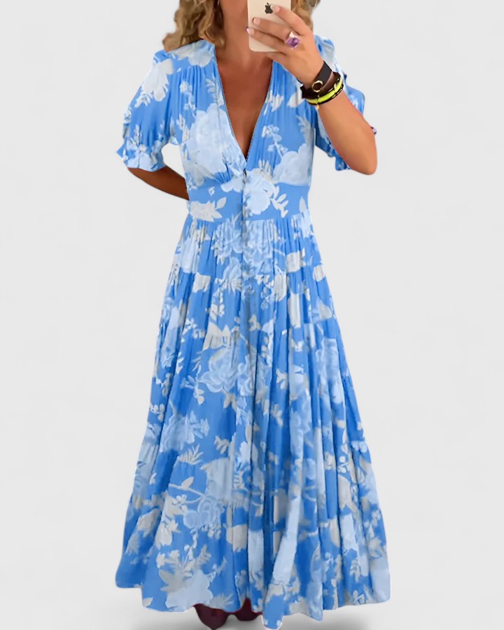 Miriam – Vestido floral con cuello en V | Blanca Vela