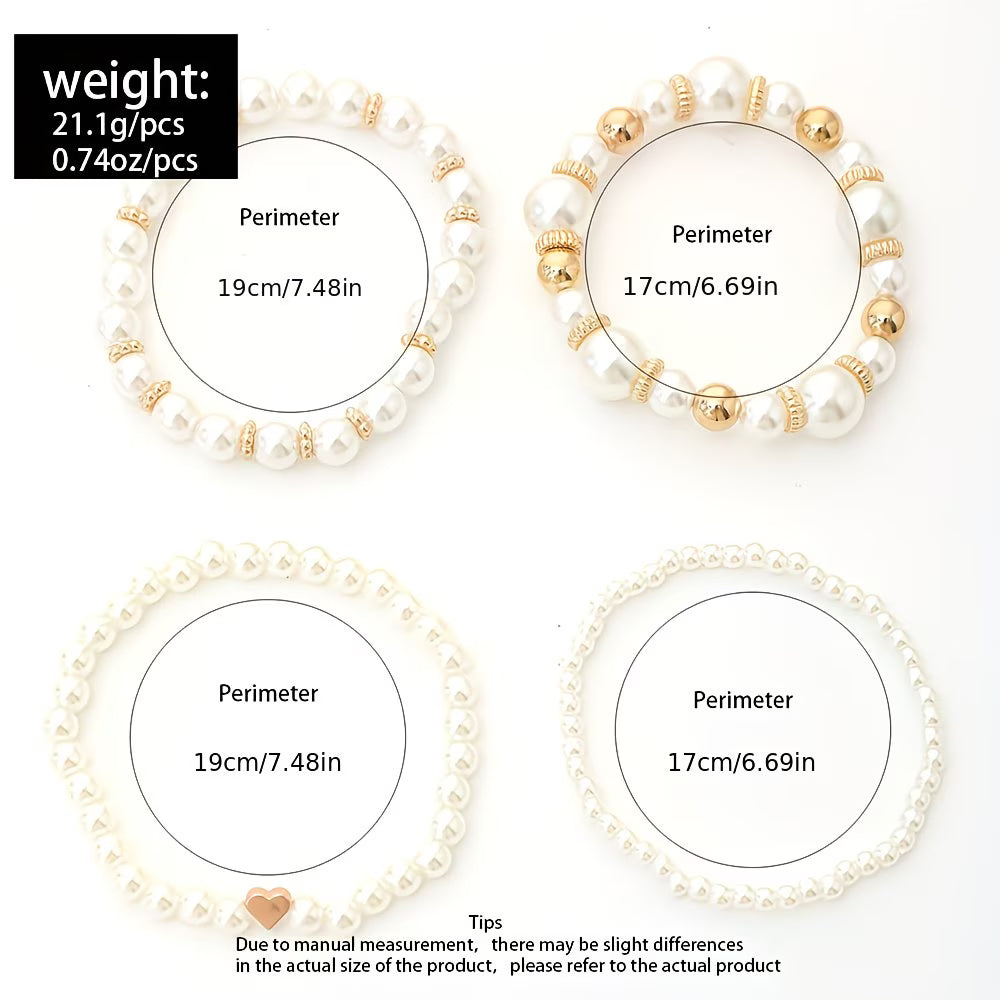 Set de 4 Pulseras Apilables de Perlas | Blanca Vela
