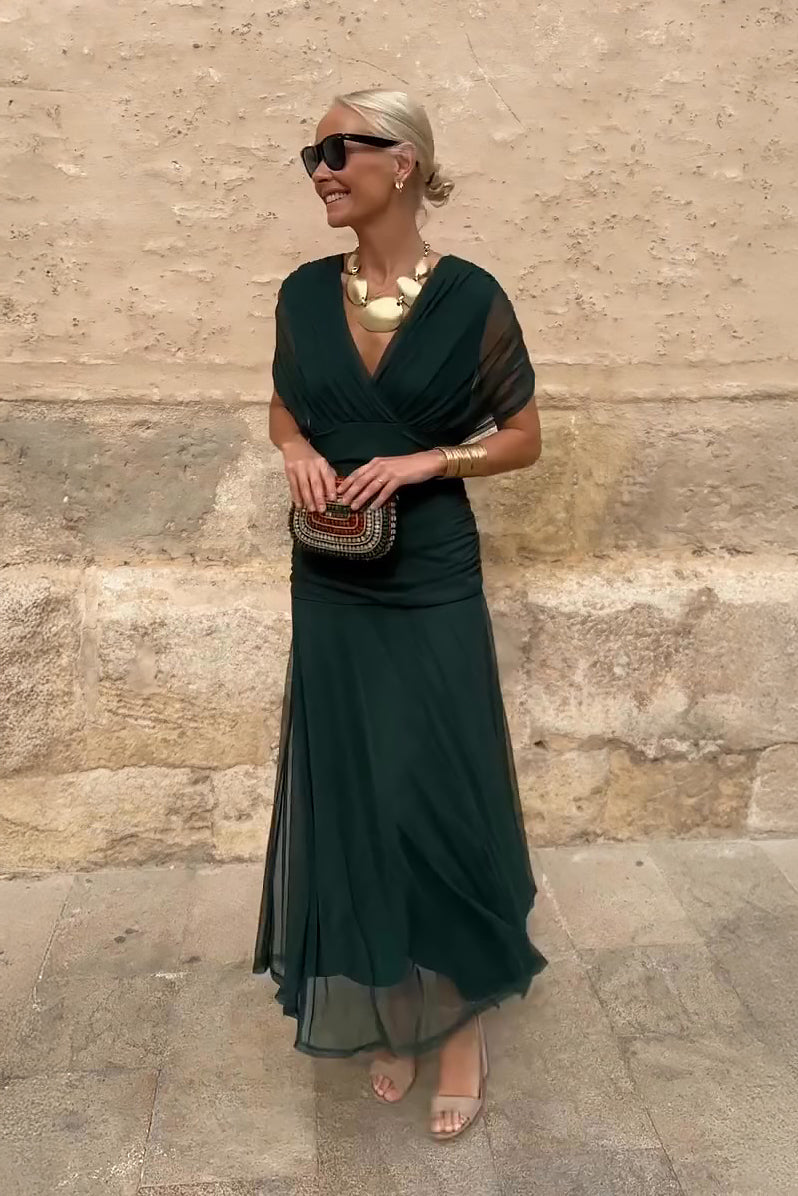 Luisa | Elegante vestido largo de fiesta con cuello en V | Blanca Vela