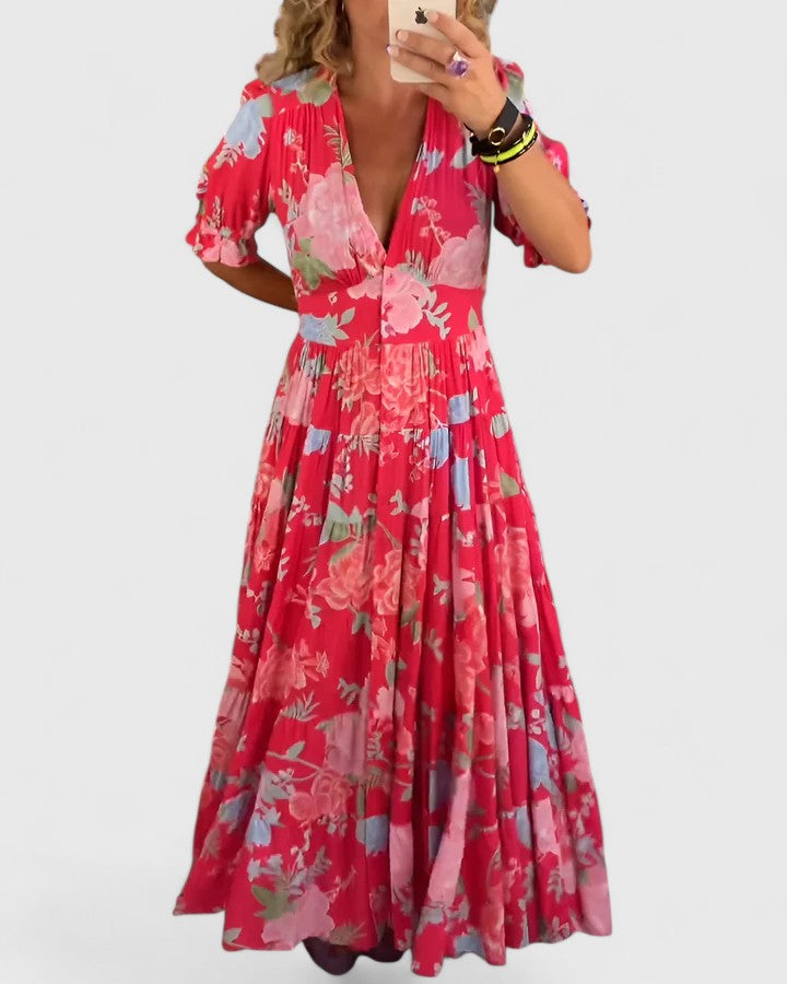 Miriam – Vestido floral con cuello en V | Blanca Vela
