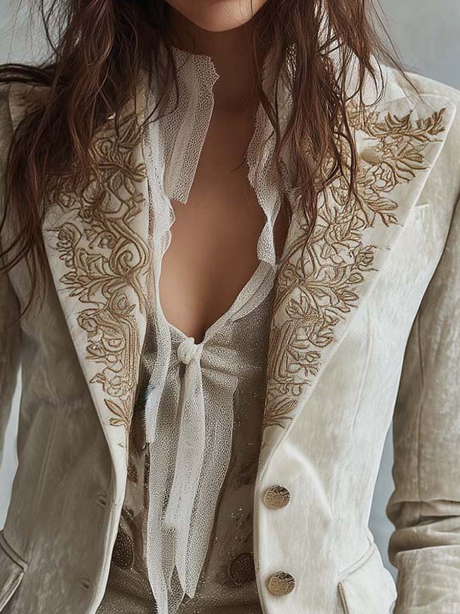 Blazer Sastre de Mujer Marfil Bordado | Blanca Vela