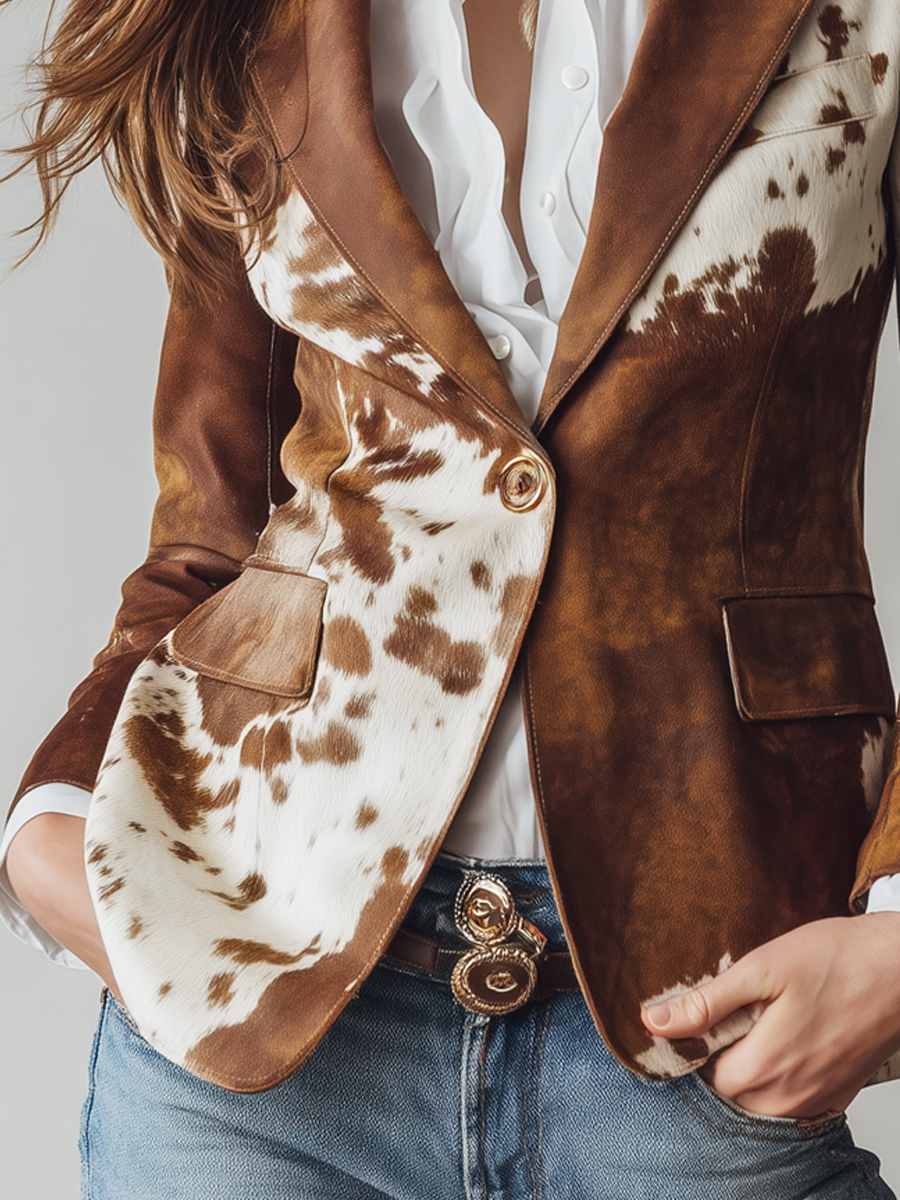 Blazer de Mujer Vintage Ecológico con Estampado de Vaca | Blanca Vela