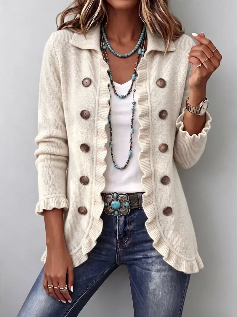 Ottavia | Chaqueta de Punto Canalé Marfil con Volantes | Blanca Vela