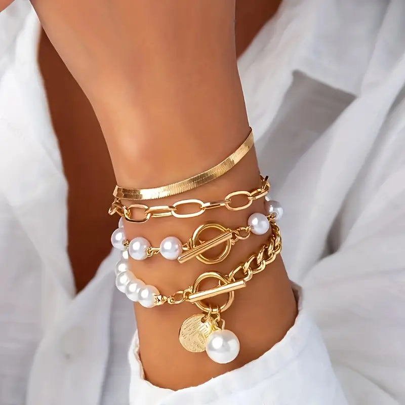 Set de Pulseras de Perlas a Capas de Lujo | Blanca Vela