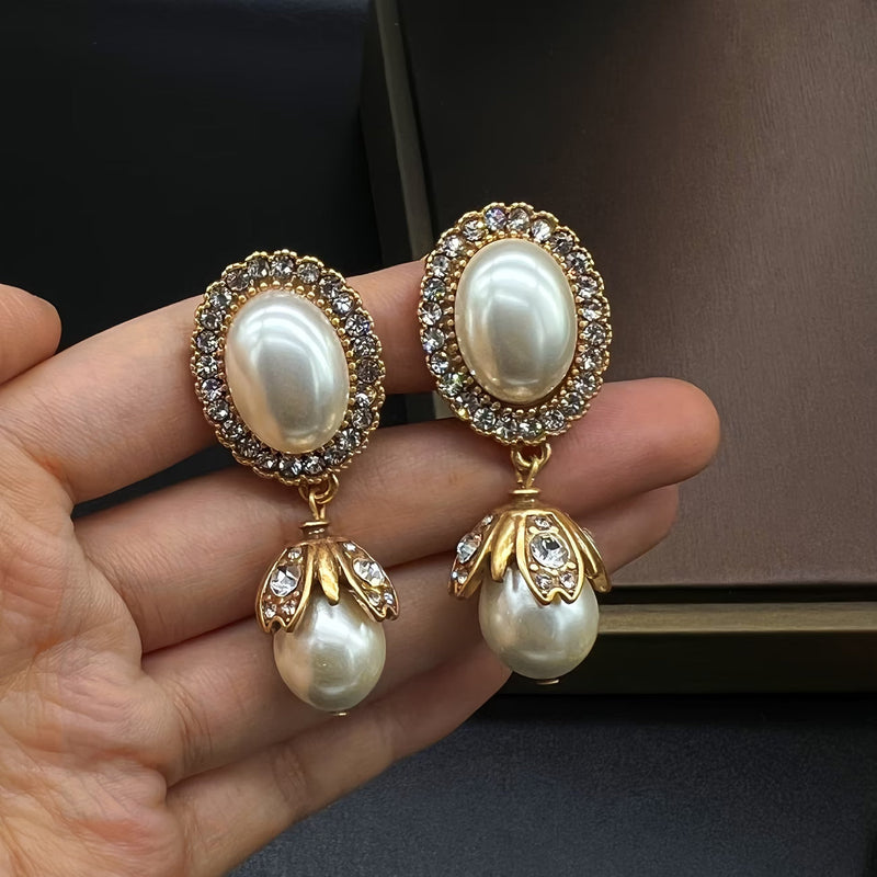 Pendientes Colgantes con Marco Vintage de Perlas | Blanca Vela