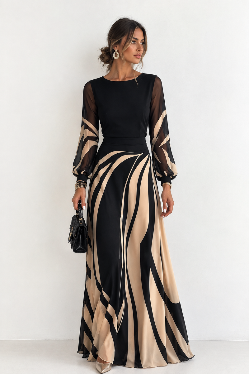 Vestido Aurora – Largo Estampado Ondas | Blanca Vela