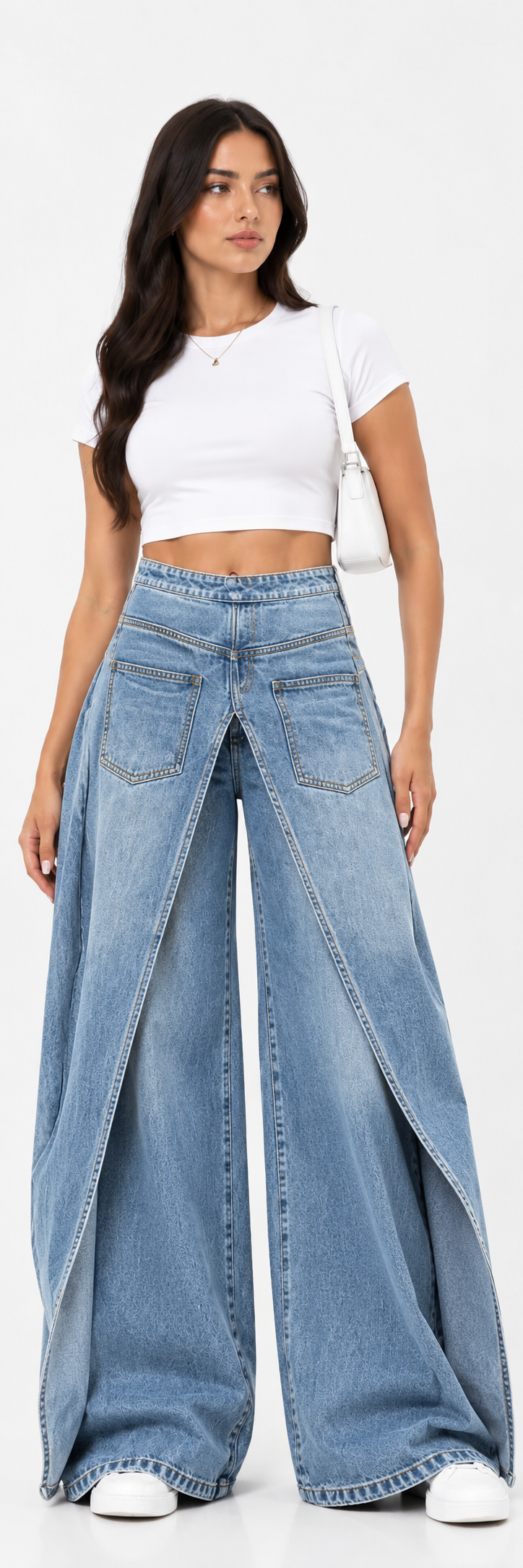 vaquero wide leg negro con efecto sobrefalda | Blanca Vela