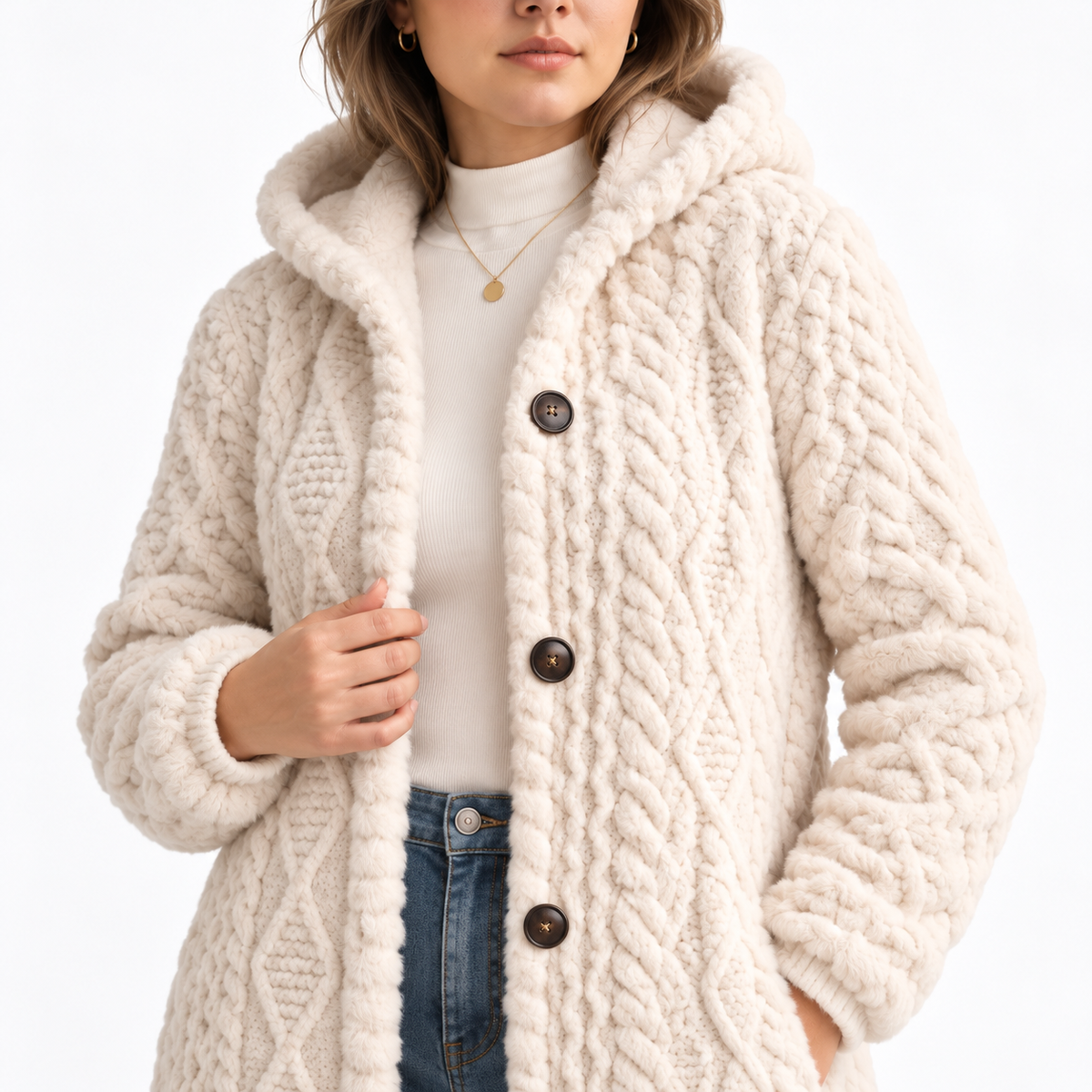 Cárdigan • Punto • Estilo con capucha y trenzado de ochos | Blanca Vela
