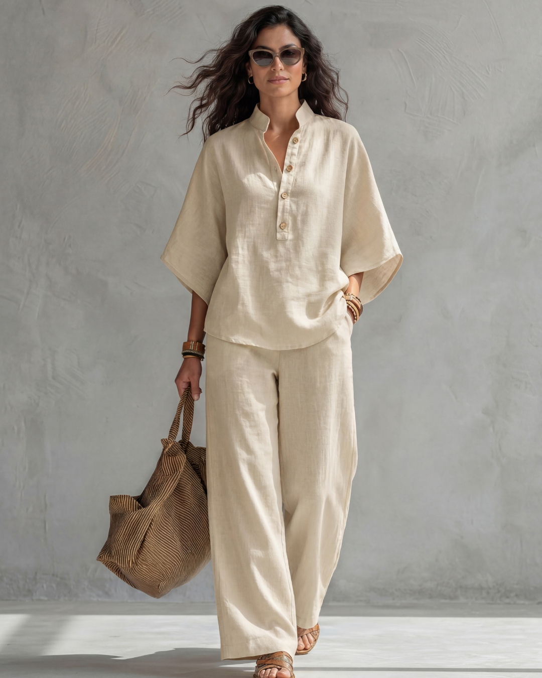 CLAUDIA | Conjunto con blusa abotonada | Blanca Vela