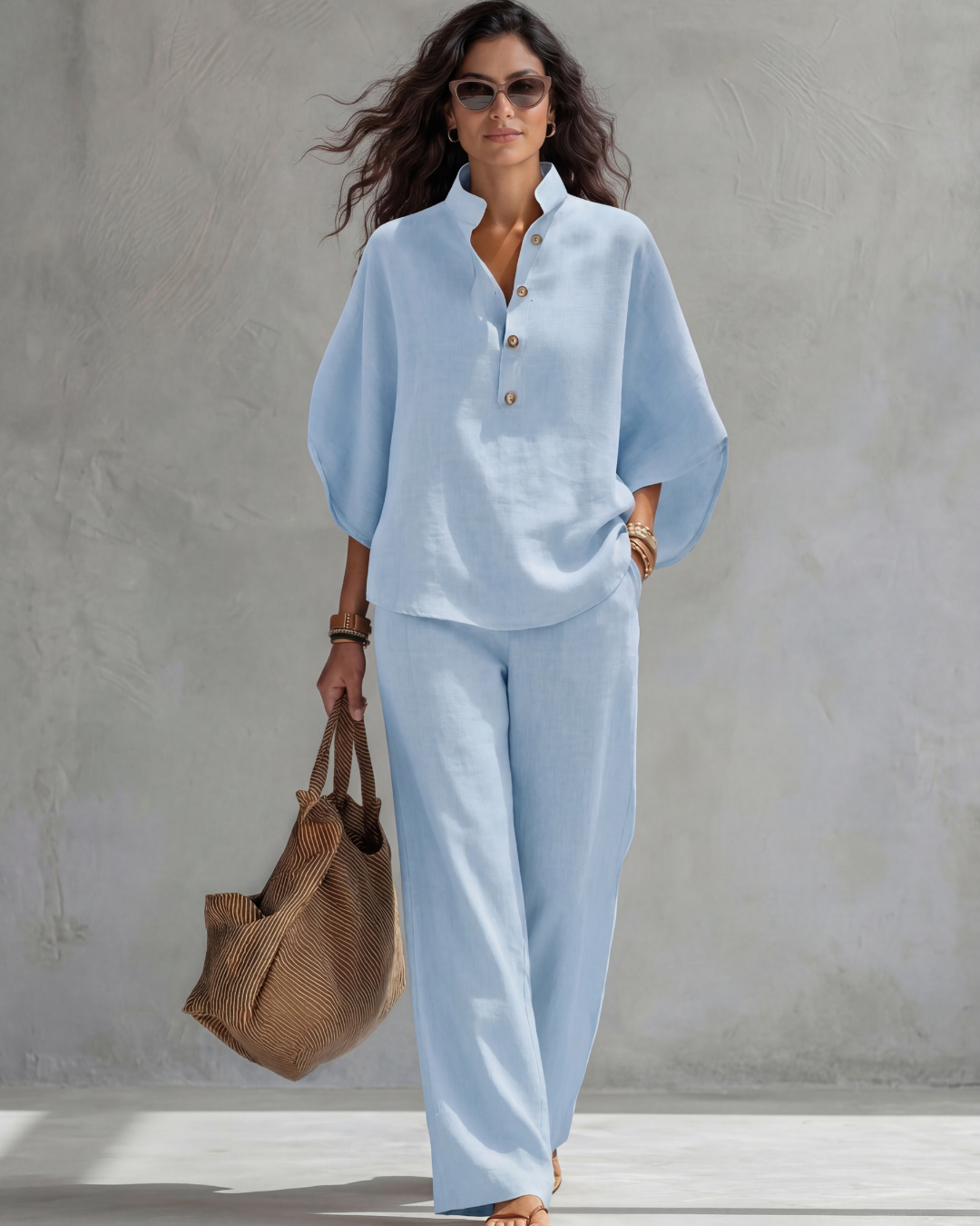 CLAUDIA | Conjunto con blusa abotonada | Blanca Vela