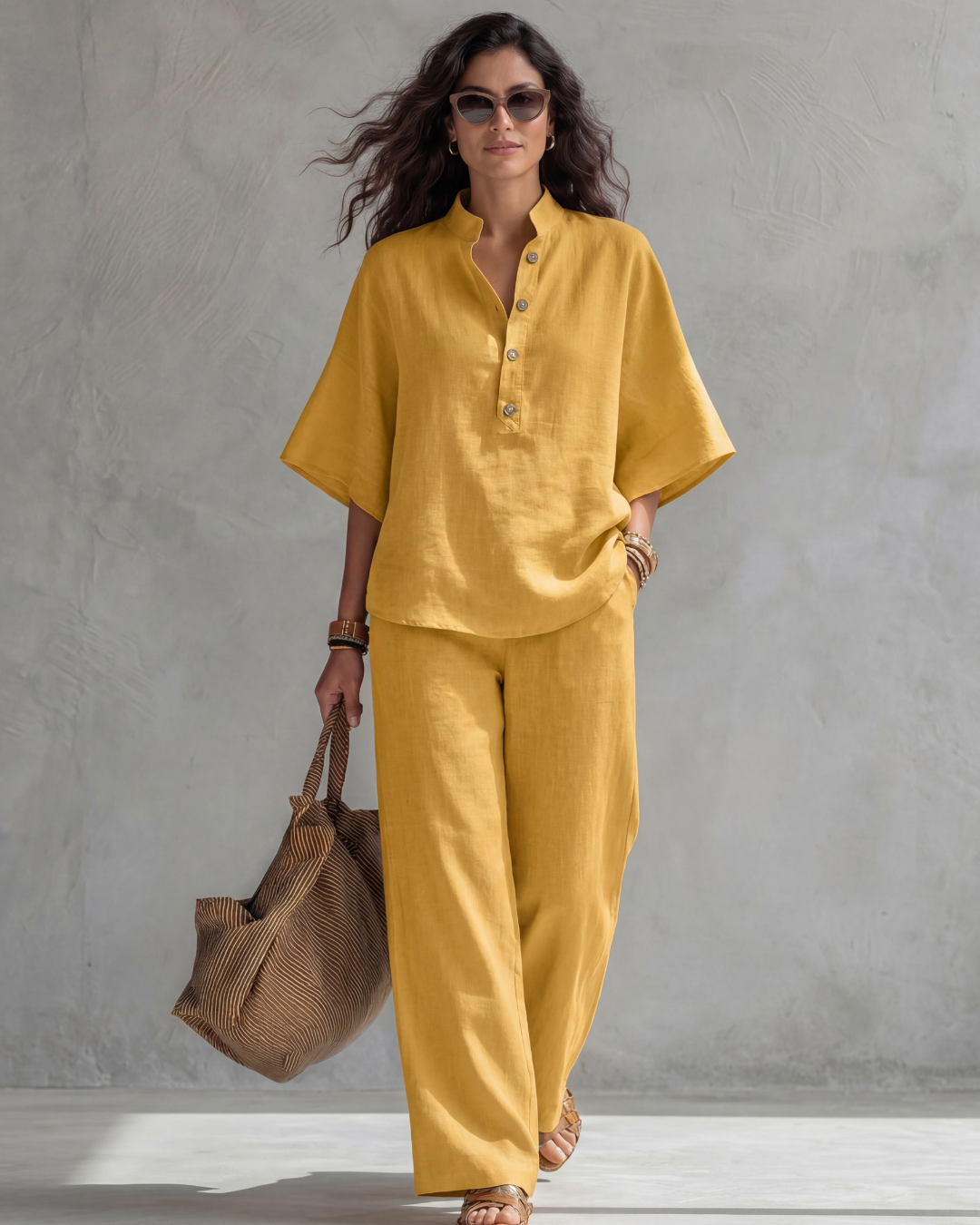 CLAUDIA | Conjunto con blusa abotonada | Blanca Vela