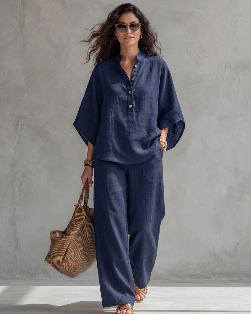 CLAUDIA | Conjunto con blusa abotonada | Blanca Vela