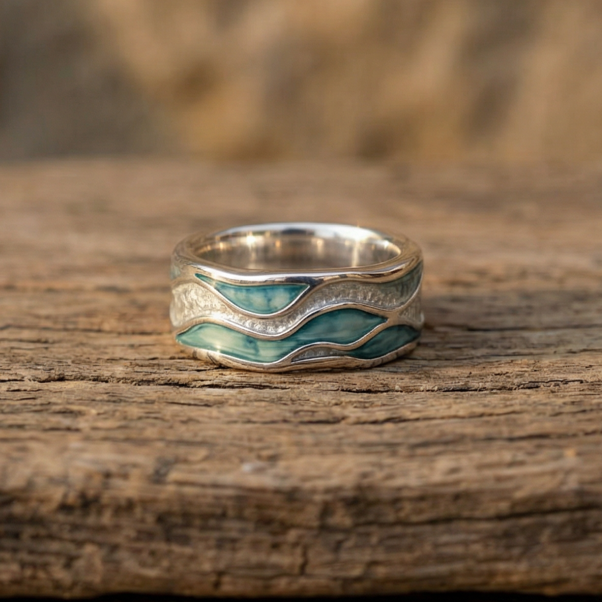 Anillo Olas Plateadas Turquesas | Blanca Vela