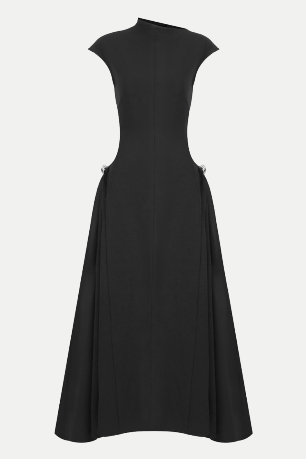 Eorkone Symmetric Drapes Flared Midi Dress - Black | Blanca Vela