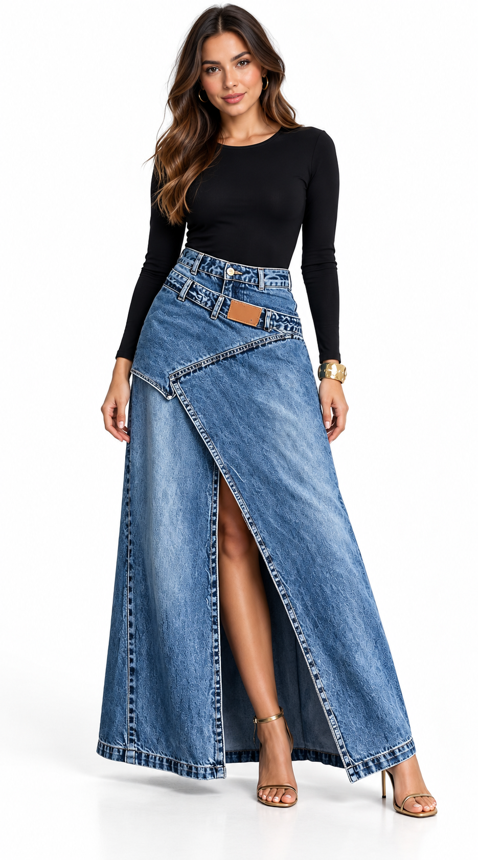 FALDA VAQUERA MAXI NEGRA ASIMÉTRICA | Blanca Vela