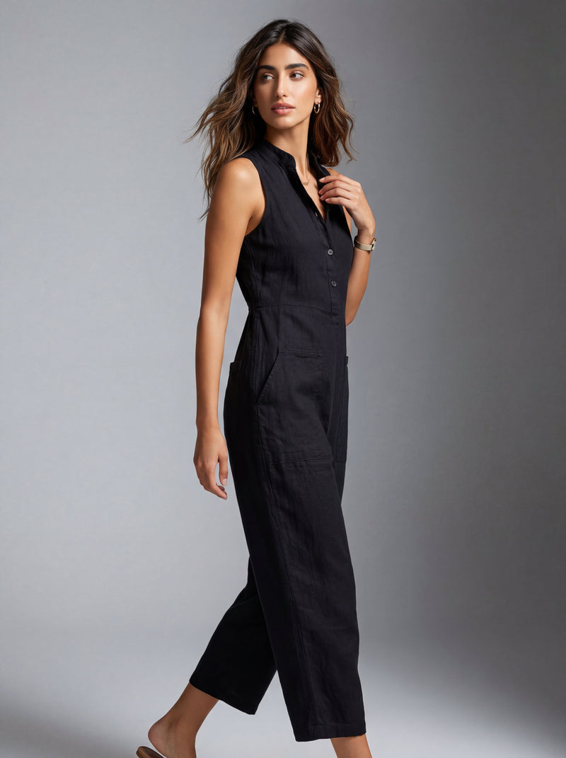 LAURA | Mono de lino abotonado | Blanca Vela