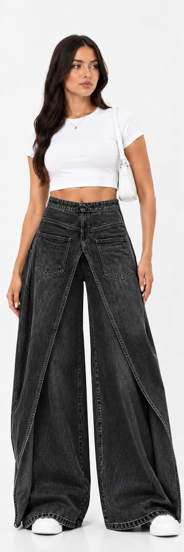 vaquero wide leg negro con efecto sobrefalda | Blanca Vela