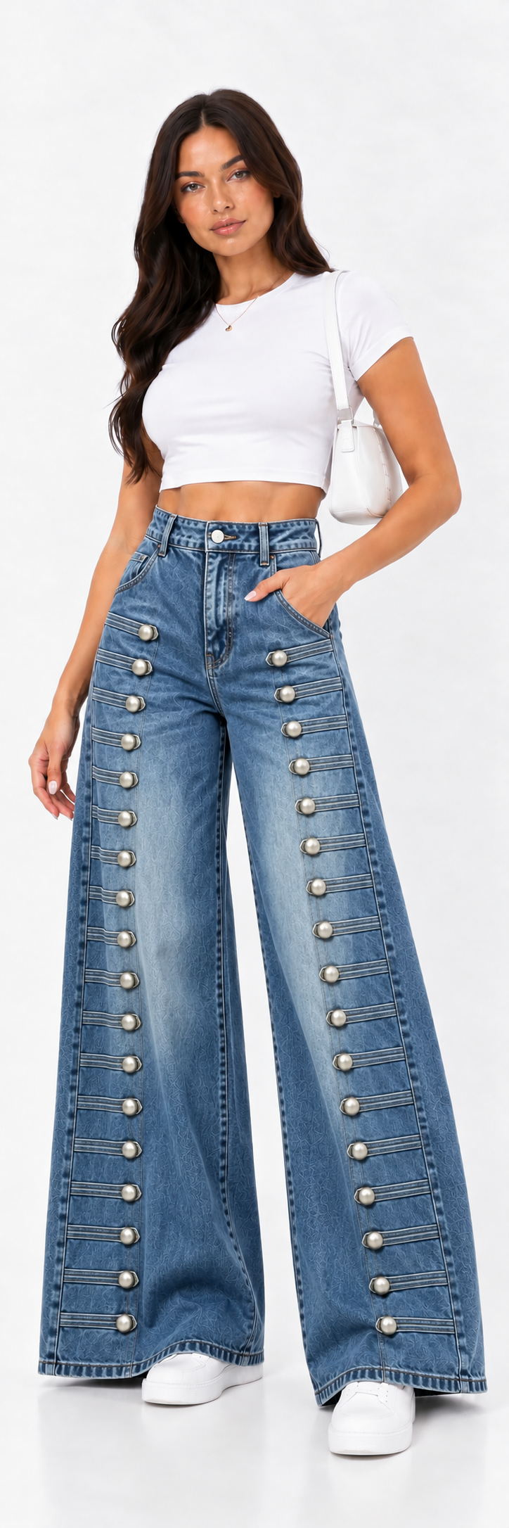 vaquero wide leg con botones metálicos | Blanca Vela