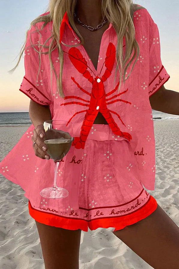 Pallina™ | Conjunto Corto de Lino Lagosta Rosa | Blanca Vela