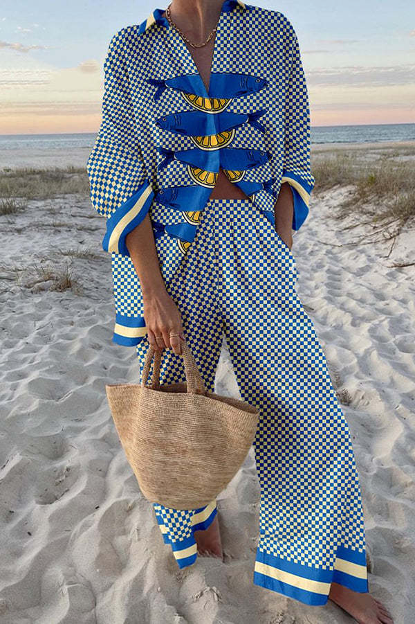 Trivela™ | Conjunto de Linho com Padrão Sardinha e Limão | Blanca Vela