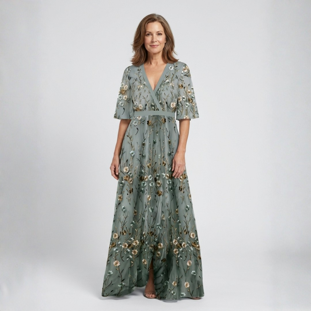 Melodi – Vestido largo de flores con cuello en V | Blanca Vela