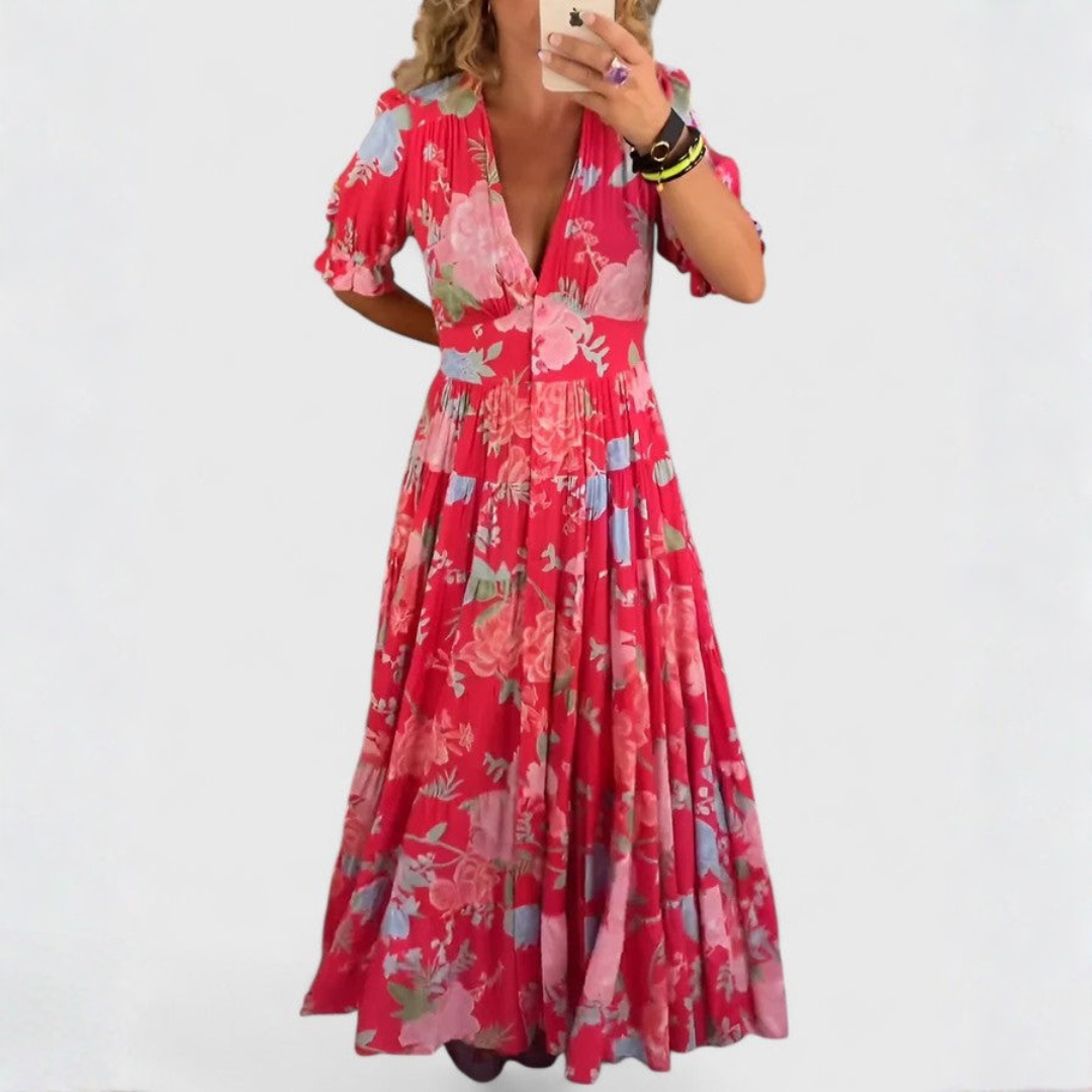 Miriam – Vestido floral con cuello en V | Blanca Vela