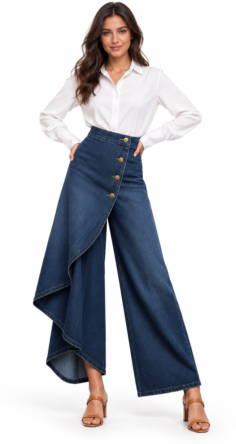 VAQUERO WIDE LEG NEGRO CON PANEL ASIMÉTRICO | Blanca Vela