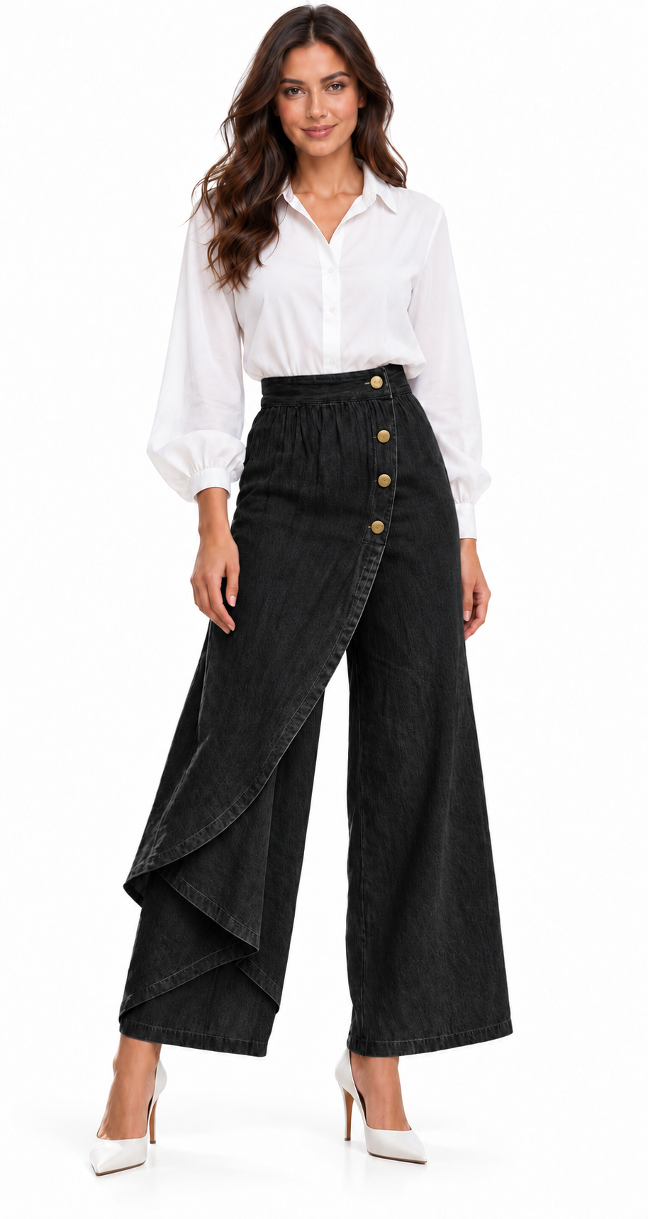 VAQUERO WIDE LEG AZUL CON PANEL ASIMÉTRICO | Blanca Vela