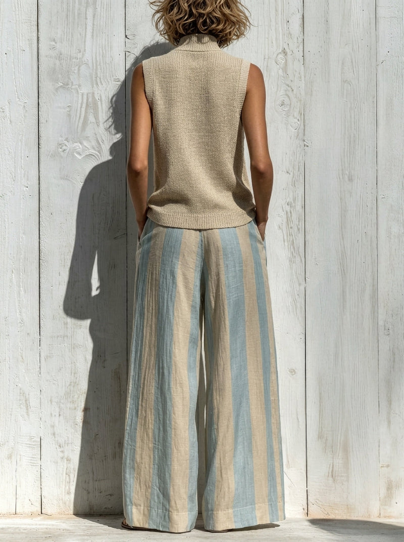 Sofía | Conjunto Elegante en Tejido Fluido: Top y Pantalón Palazzo a Rayas | Blanca Vela
