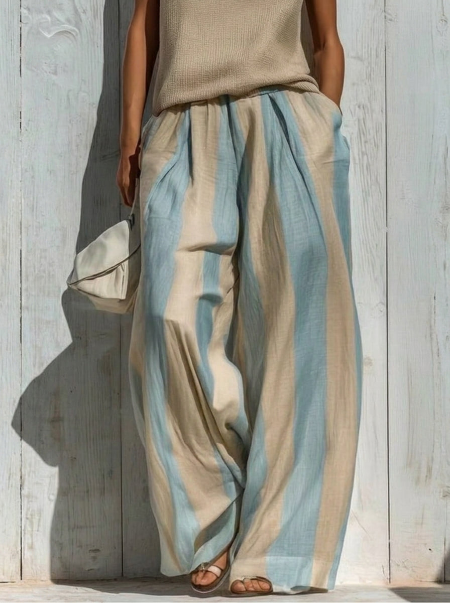Sofía | Conjunto Elegante en Tejido Fluido: Top y Pantalón Palazzo a Rayas | Blanca Vela
