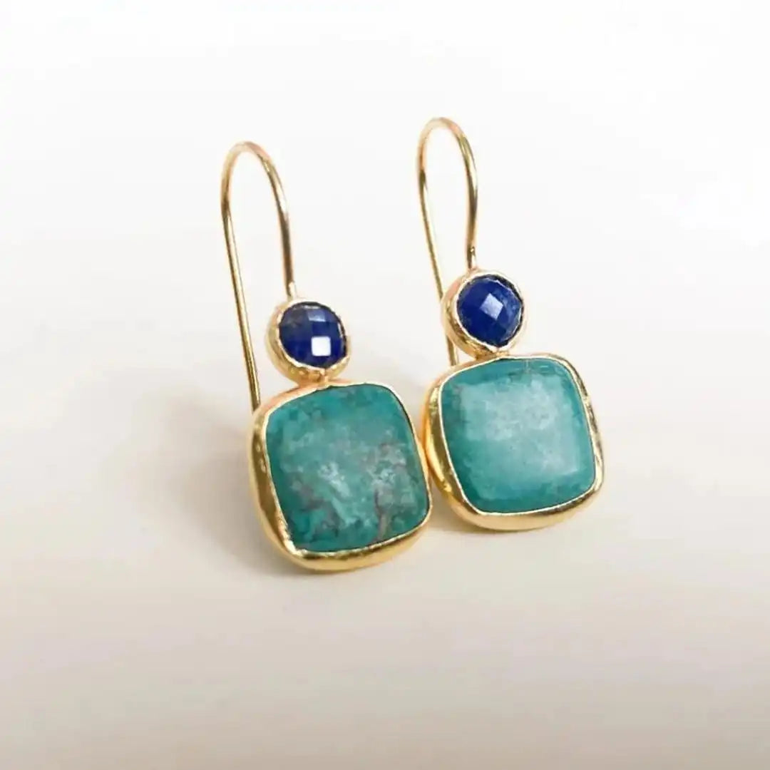 Clarissa™ - Pendientes Retro Decorados de Oro y Turquesa | Blanca Vela