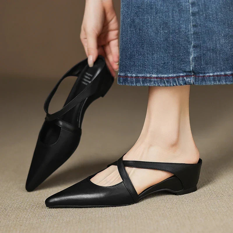 Aluna | Mules de piel genuina | Blanca Vela