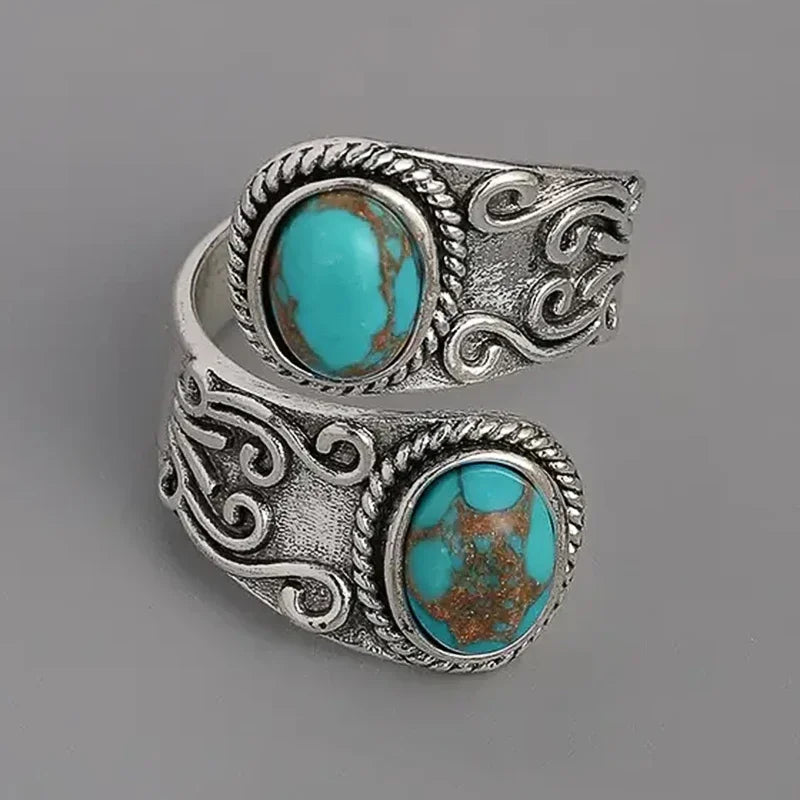 Calista™ - Anillo Envolvente de Plata con Doble Turquesa | Blanca Vela