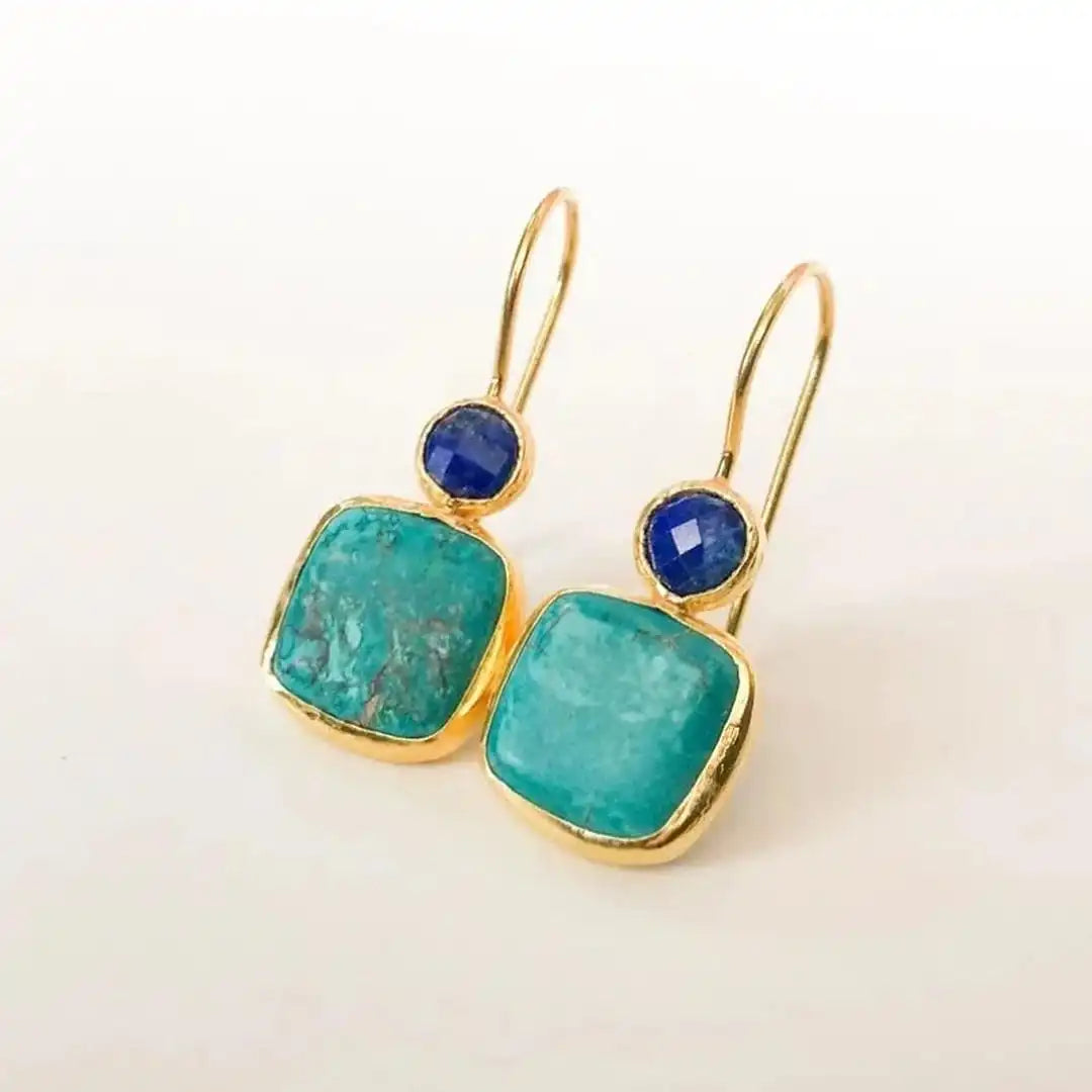 Clarissa™ - Pendientes Retro Decorados de Oro y Turquesa | Blanca Vela